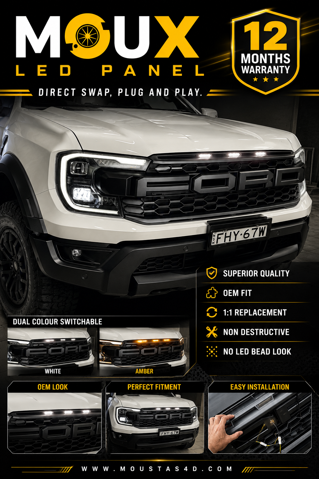 R Grille LED panel For Ford Raptor 2022+